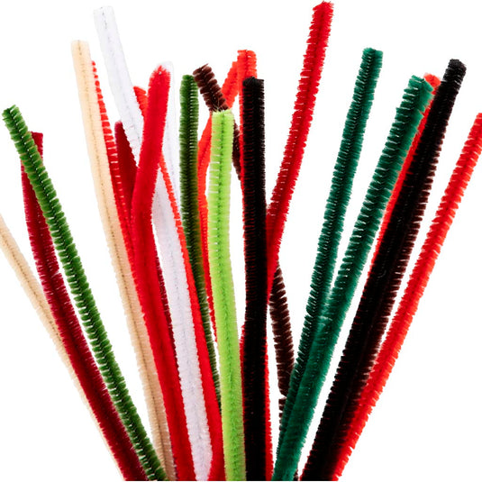 Creativ company chenille, l: 30 cm, dikte 6 mm, kerst verf, 25 div 1 doos