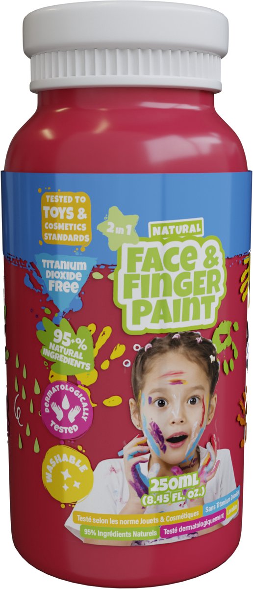 Afbeelding laden in galerijviewer, Natural face fingerpaint fles - rood, 250ml - schmink
