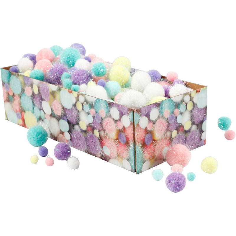Load image into Gallery viewer, Creativ company https: www.cchobby.nl pompons-d-15-40-mm-glitter-ca-400-stuk-pastelkleuren-400-gr-1-doos
