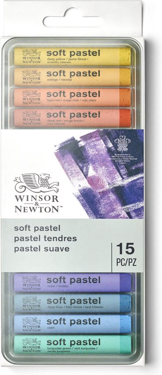 Winsor newton 1790001 soft pastel box – 15 stuks, pastelkrijt voor tekenen en schilderen, hooggepigmenteerd lichtvast