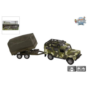 Kids globe land rover met aanhanger military die cast pb 27cm