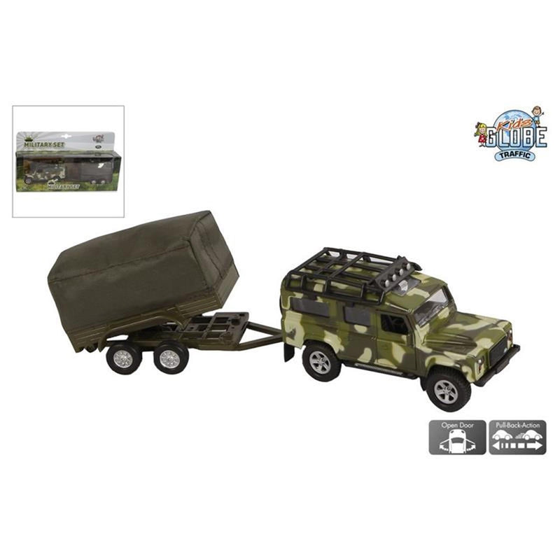 Load image into Gallery viewer, Kids globe land rover met aanhanger military
