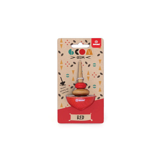 Houten tol geom rood. 8 x 5 x 15 cm. 5+