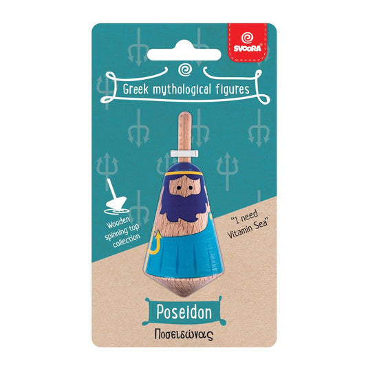 Griekse houten tol: poseidon. 3,5x3,5x8