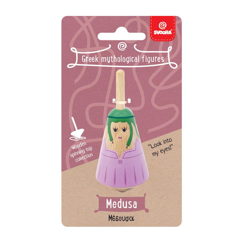 Afbeelding laden in galerijviewer, Griekse houten tol: medusa 3,5x3,5x8 cm.
