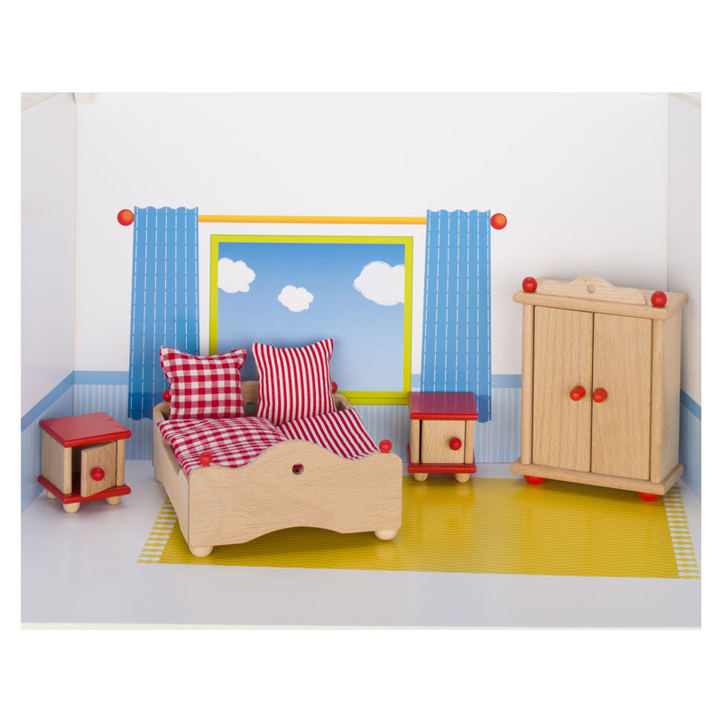 Afbeelding laden in galerijviewer, Goki poppenhuismeubeltjes serie 2: slaapkamer 4-delig, voor poppe
