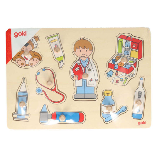 Goki houten noppenpuzzel - bij de dokter
