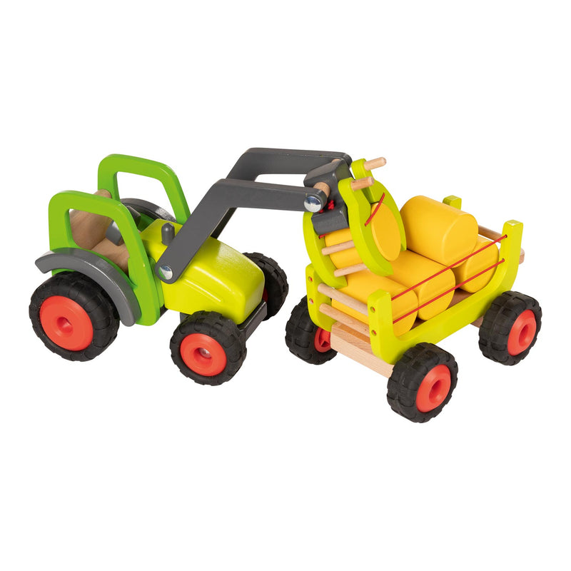 Load image into Gallery viewer, Goki houten tractor met hooiwagen
