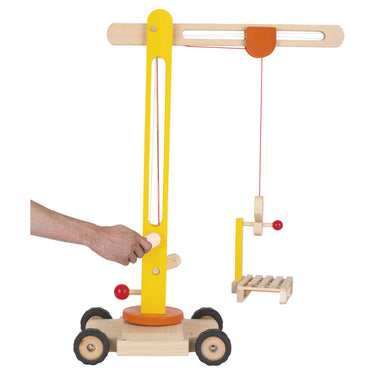 Goki houten voertuig: mobiele kraan 48x23x64cm, met rubberen banden, 3+