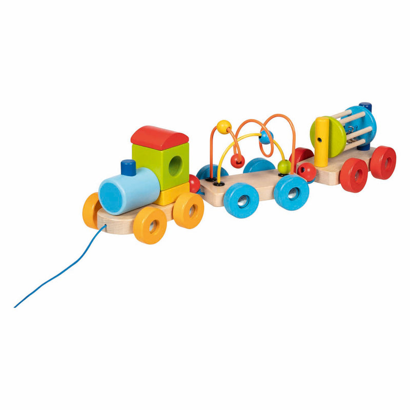 Load image into Gallery viewer, Goki houten trein rio met blokken, kralenlabyrint, rammelaar
