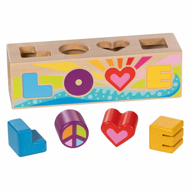 Load image into Gallery viewer, Goki houten sorteerbox vormenstoof love
