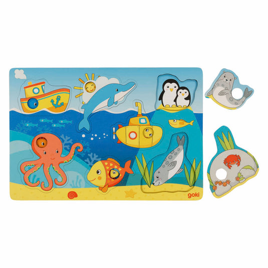 Goki houten achtergrondpuzzel zeedieren, 7st.