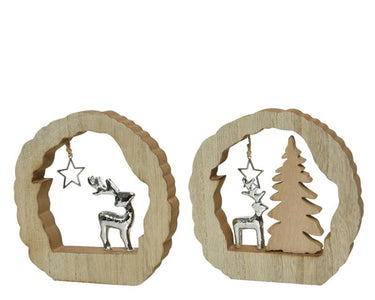 Decoris beeld met rendier kerstsfeer decoratie mdf 14.5x14.5x2cm