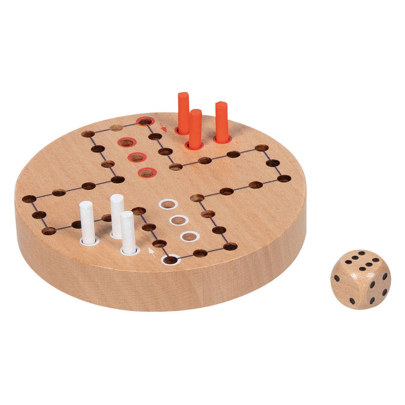 Load image into Gallery viewer, Goki houten ludo spel in katoenen opbergzakje
