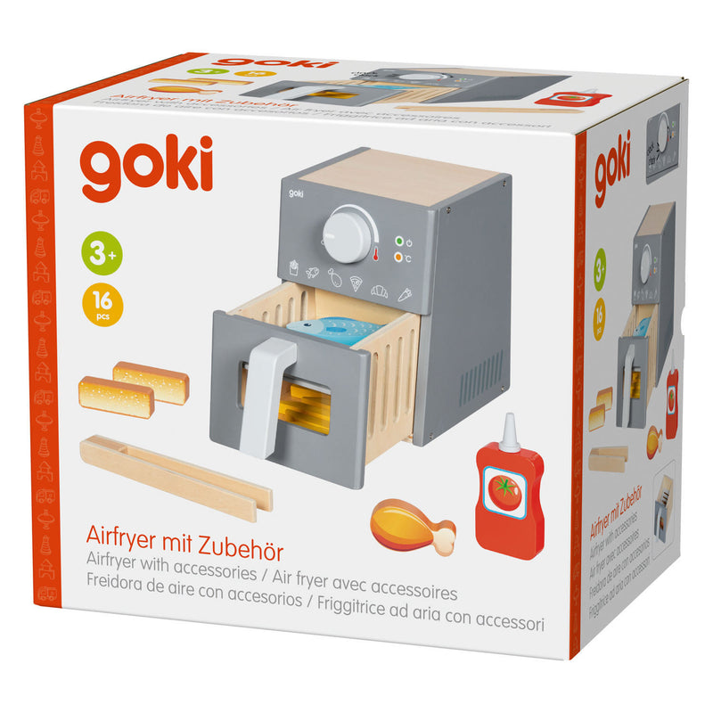 Afbeelding laden in galerijviewer, Goki houten speelgoed airfryer met accessoires - 16dlg.
