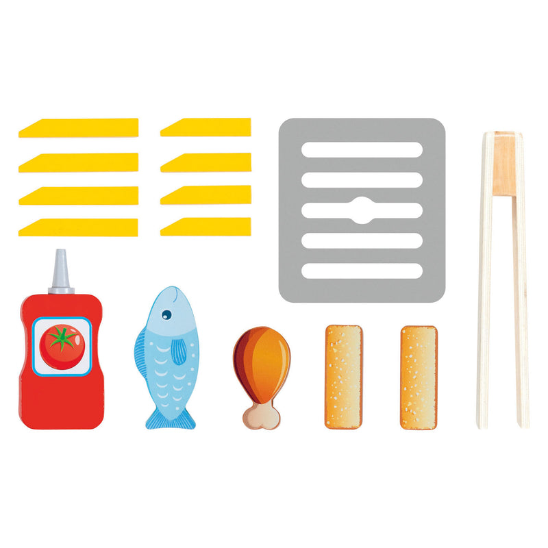 Afbeelding laden in galerijviewer, Goki houten speelgoed airfryer met accessoires - 16dlg.
