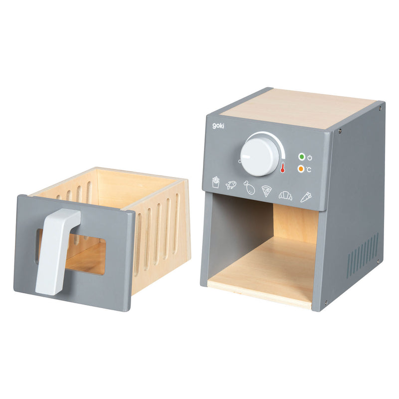 Afbeelding laden in galerijviewer, Goki houten speelgoed airfryer met accessoires - 16dlg.
