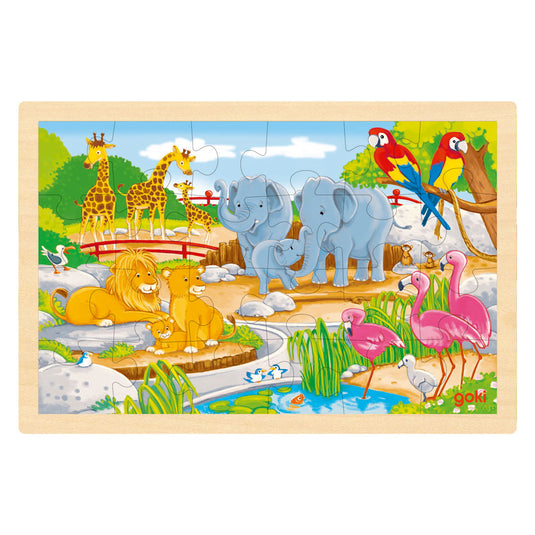 Goki houten legpuzzel - boerderij en dierentuin - 24st.