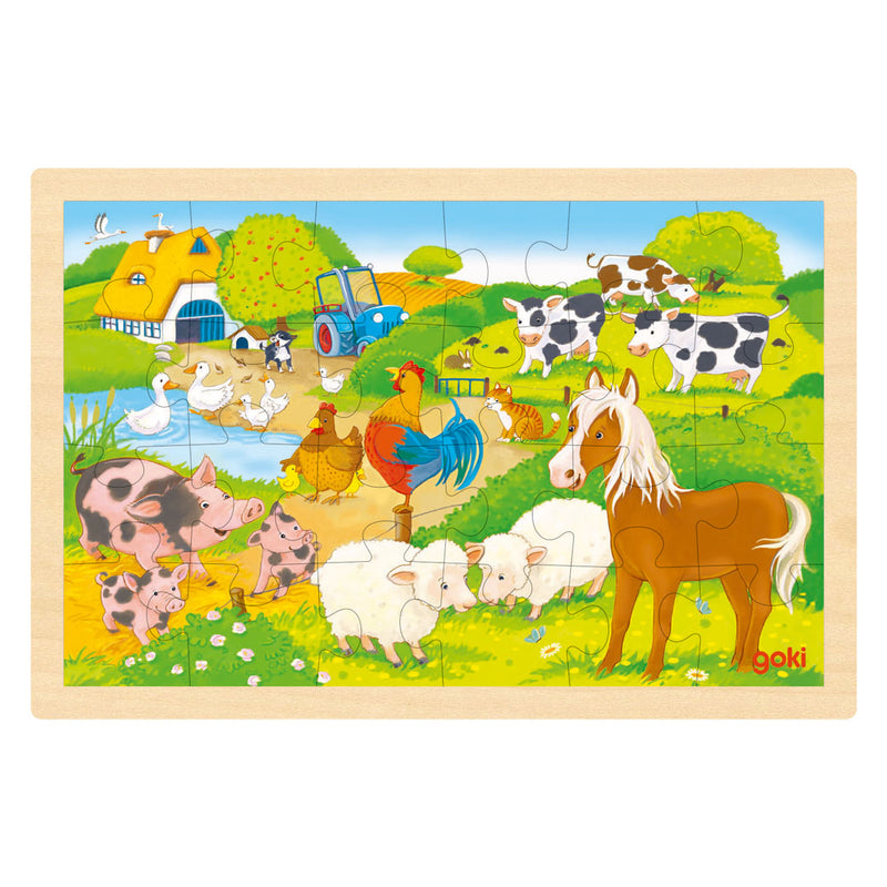 Afbeelding laden in galerijviewer, Goki houten legpuzzel - boerderij en dierentuin - 24st.
