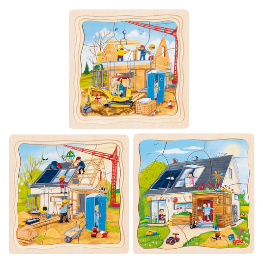 Goki houten 3-lagen puzzel - huis bouwen - 35st.