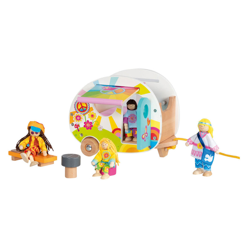 Afbeelding laden in galerijviewer, Goki houten happy campers caravan speelgoed
