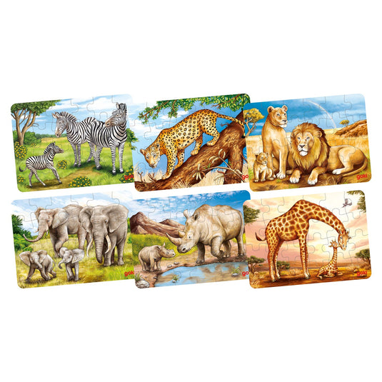 Goki houten mini puzzel - wilde dieren 24st.