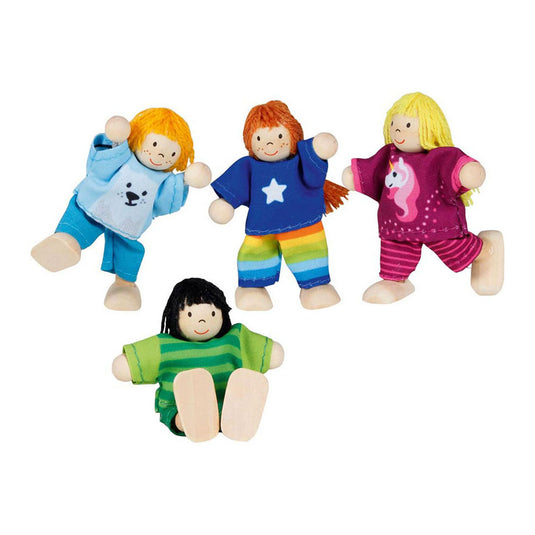 Goki houten poppenhuis poppen flexibel kinderen, 4st.