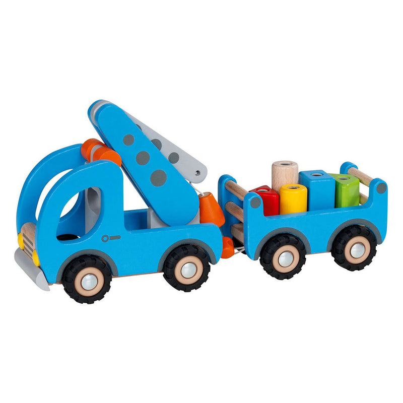 Load image into Gallery viewer, Goki houten takelwagen met aanhanger
