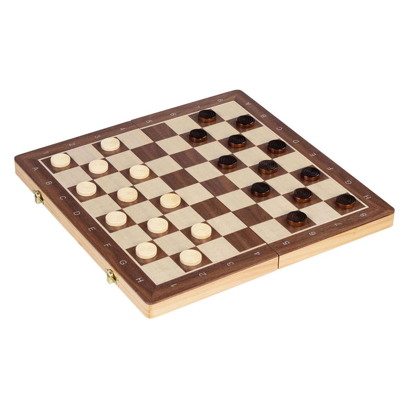 Afbeelding laden in galerijviewer, Goki schaakspel damspel 38x38x2,5cm, 2in1, magnetisch, vierkant 4,2x4,2cm, 59-delig, hout, 7+
