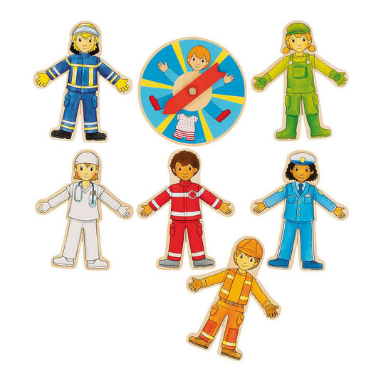 Goki puzzel: carriere-zoeker, draaischijf diam.14cm, 38-delig, hout, 3+