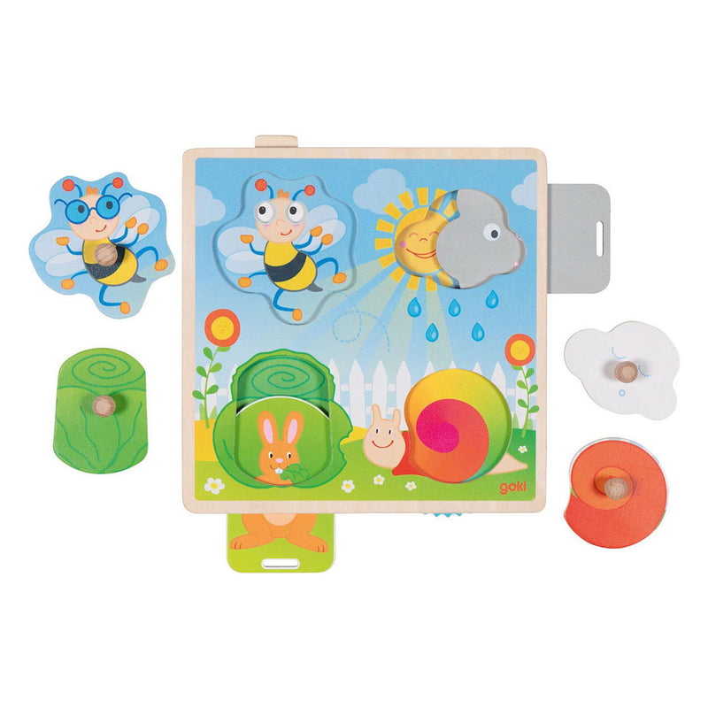 Load image into Gallery viewer, Goki houten achtergrond vormenpuzzel tuin, 4st.
