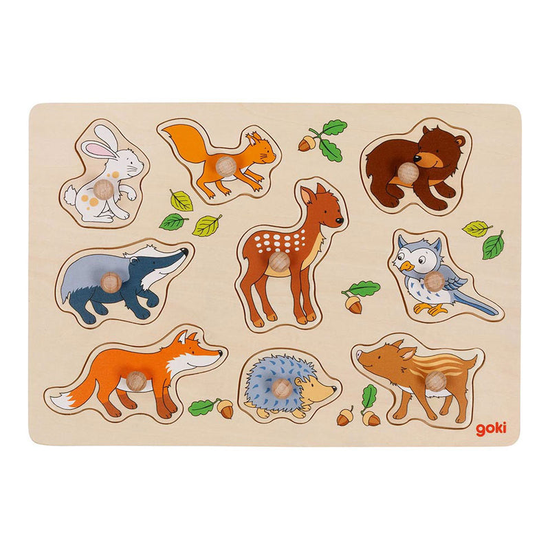 Load image into Gallery viewer, Goki houten noppenpuzzel bosdieren, 9st.
