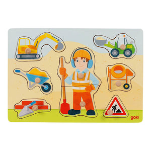 Goki houten noppenpuzzel bouwvakker, 8st.