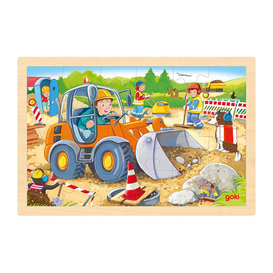 Goki houten legpuzzel bouwplaats, 24st.
