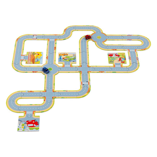 Goki vloerpuzzel wegen met 2 voertuigen, 47st.