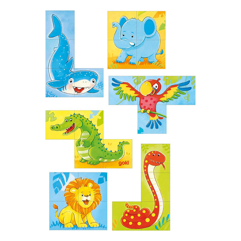 Chargez l'image dans la visionneuse de la galerie, Goki houten blokpuzzel wilde dieren, 4st.
