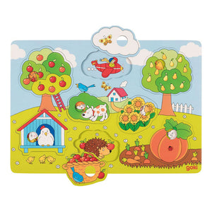 Goki houten achtergrond vormenpuzzel in de tuin, 8st.