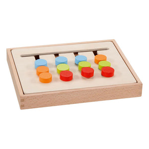Goki kleurenrangschikspel 22,6x18,2x3cm, met 16 voorbeeldplaatjes, hout en karton, in houten doos, 4+