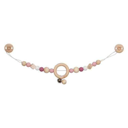 Goki houten wandelwagenketting hart roze met clips