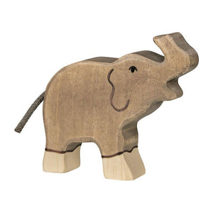 Goki holztiger olifant, klein, slurf omhoog.
