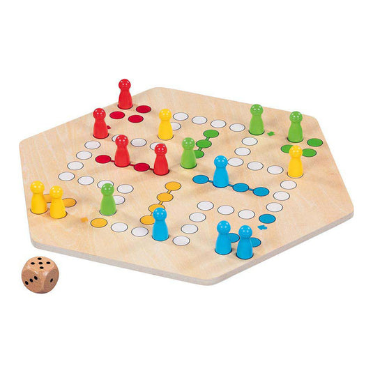 Goki houten ludo spel - klassiek bordspel voor 6 spelers.