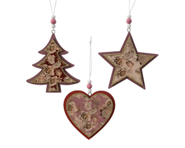 Decoris kerst ornament figuur mdf ster, hart of kerstboom 10,5x10,5cm