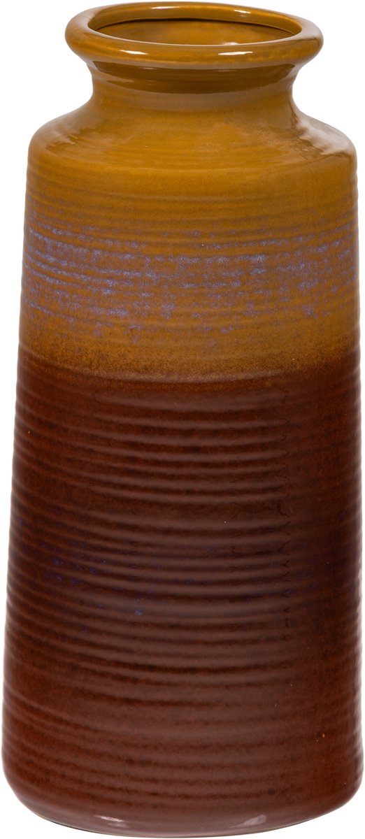 Woood decennia vaas xl ø17 cm - keramiek - geel bruin - 38x17x17 cm