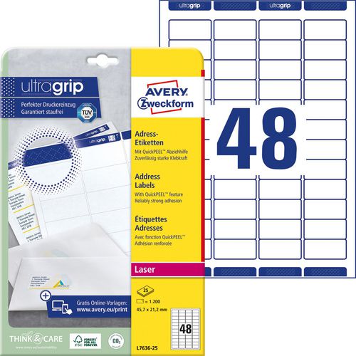 Multifunctionele etiketten avery zweckform wit