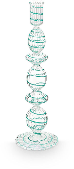 Pip studio - kandelaar - woonaccessoires - licht blauwe kaarsenhouder - glas swirl - 28cm