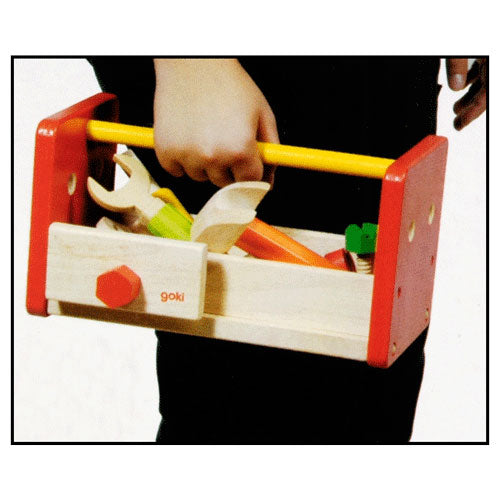 Load image into Gallery viewer, Goki houten werkbankje en gereedschapskist 2in1
