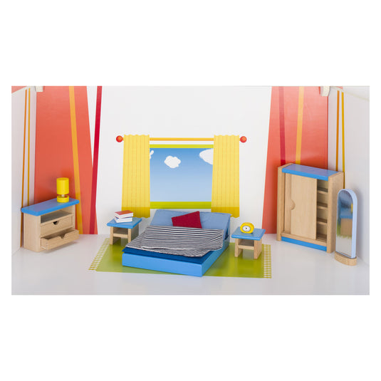 Goki poppenhuismeubeltjes: moderne slaapkamer 14-delig (incl. bedlinnen, excl.