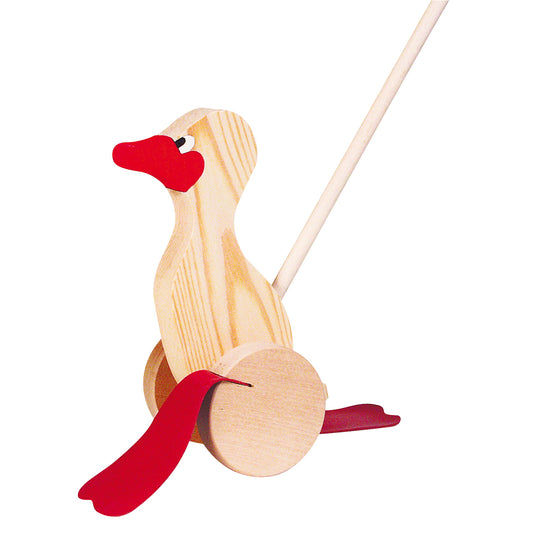 Goki houten duwfiguur eend naturel