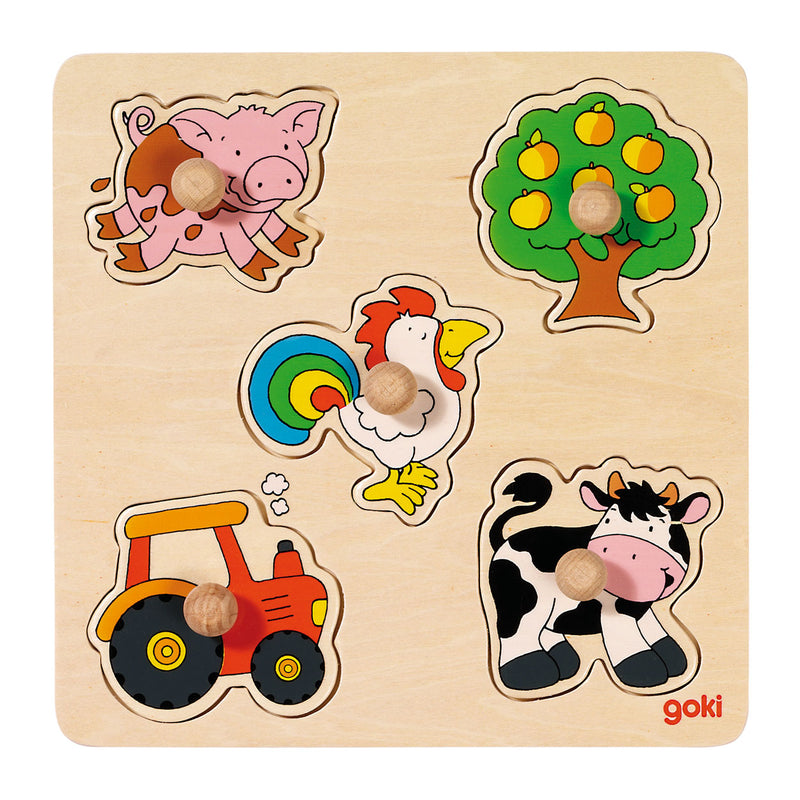 Load image into Gallery viewer, Goki houten noppenpuzzel boerderij
