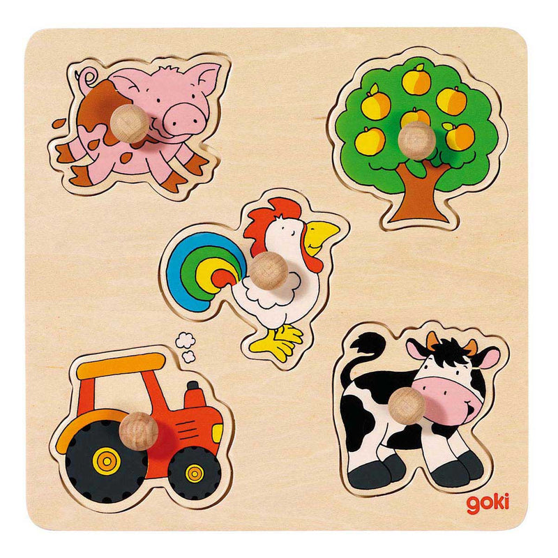 Afbeelding laden in galerijviewer, Goki houten noppenpuzzel boerderij
